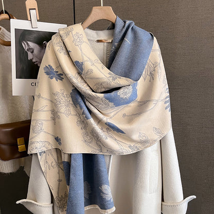 Women's Thick Warm Printing Cashmere Scarf Double-sided Shawl