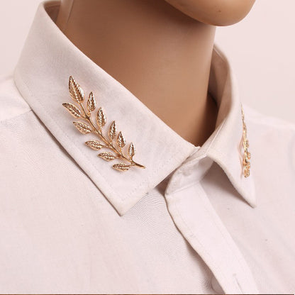 Elegance Leaf Shaped Brooch Personality Shirt Collar Pin Suit Collar Buckle Corsage