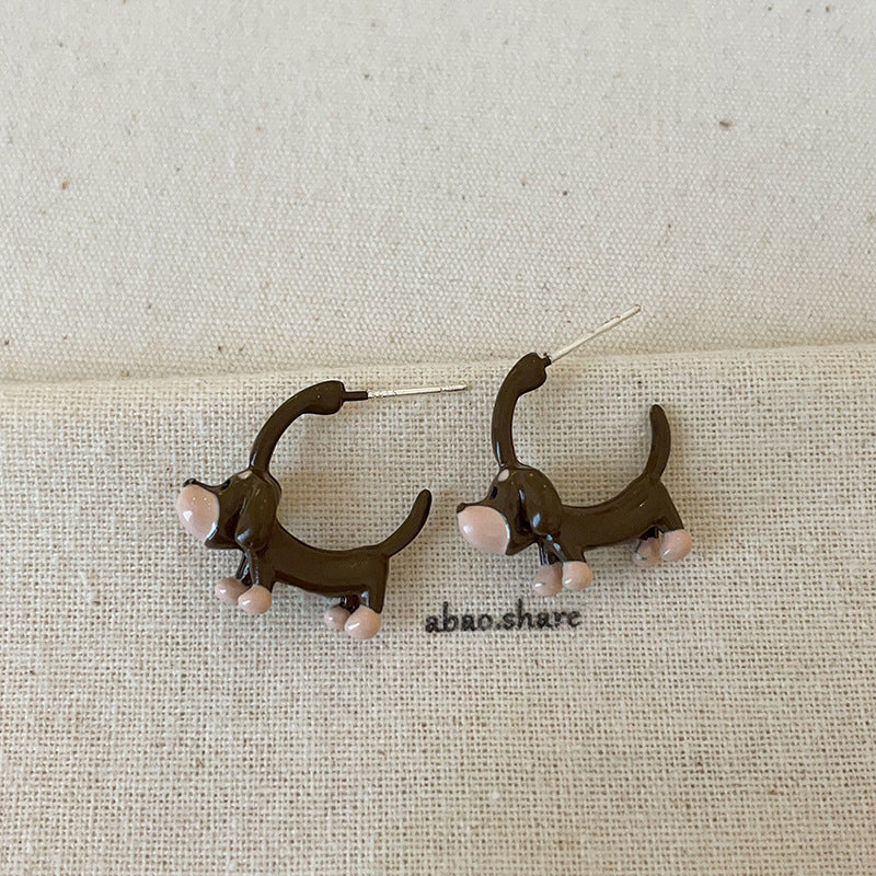 Collar con forma de perro salchicha de dibujos animados y anillo para la oreja