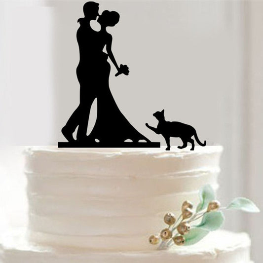 Adorno para tarta de boda de acrílico, diseño romántico de pareja con un lindo gato, adornos para tarta de boda, decoración para tarta, decoración para boda