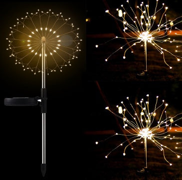 Nueva cadena de luces LED de fuegos artificiales solares con enchufe de tierra, cable de cobre, decoración de jardín al aire libre, luces de estrellas, luces navideñas