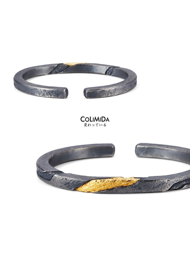 Pulsera de hombre en plata pura personalizada estilo retro en oro de 24 quilates