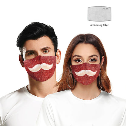 Mascarilla antipolvo de doble capa con estampado digital de barba navideña