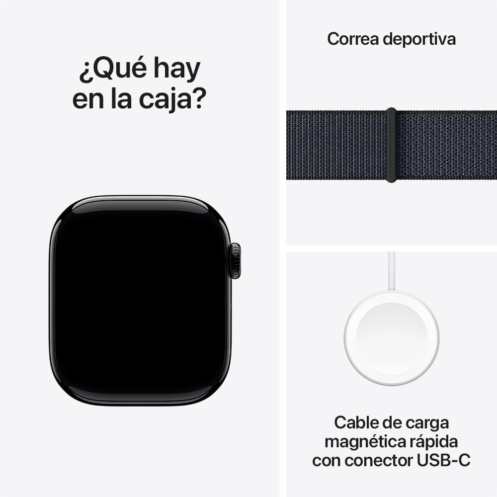 Apple Watch Series 10 GPS • Caja de Aluminio Negro Azabache de 42 mm • Correa Deportiva Negra - S/M 