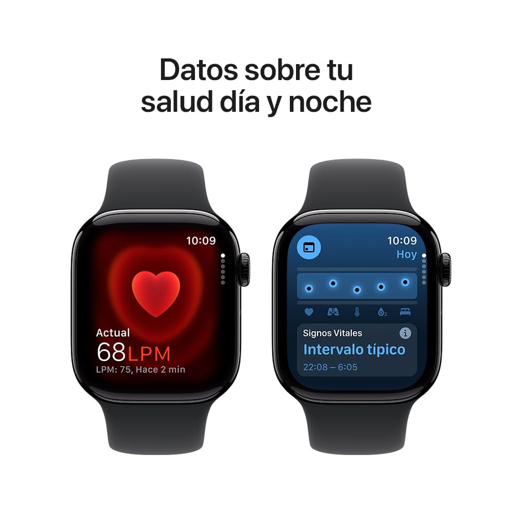 Apple Watch Series 10 GPS • Caja de Aluminio Negro Azabache de 42 mm • Correa Deportiva Negra - S/M 