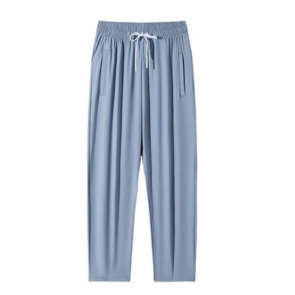 Pantalones de seda de hielo a prueba de sol para mujer, primavera-verano, cintura alta, holgados, rectos