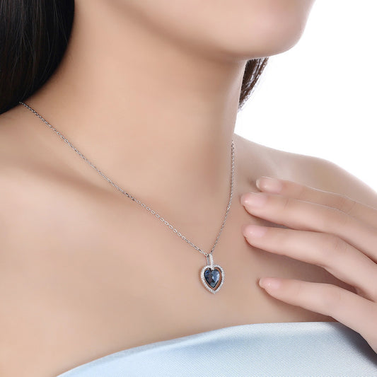 Collar de cristal para mujer en plata de ley S925 con corazón de diamantes