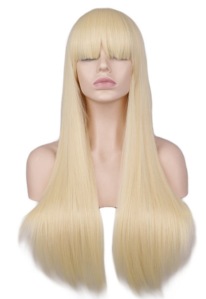 Wig female light pink long straight bangs wig high temperature silk wig fashion wig cross-border exclusive