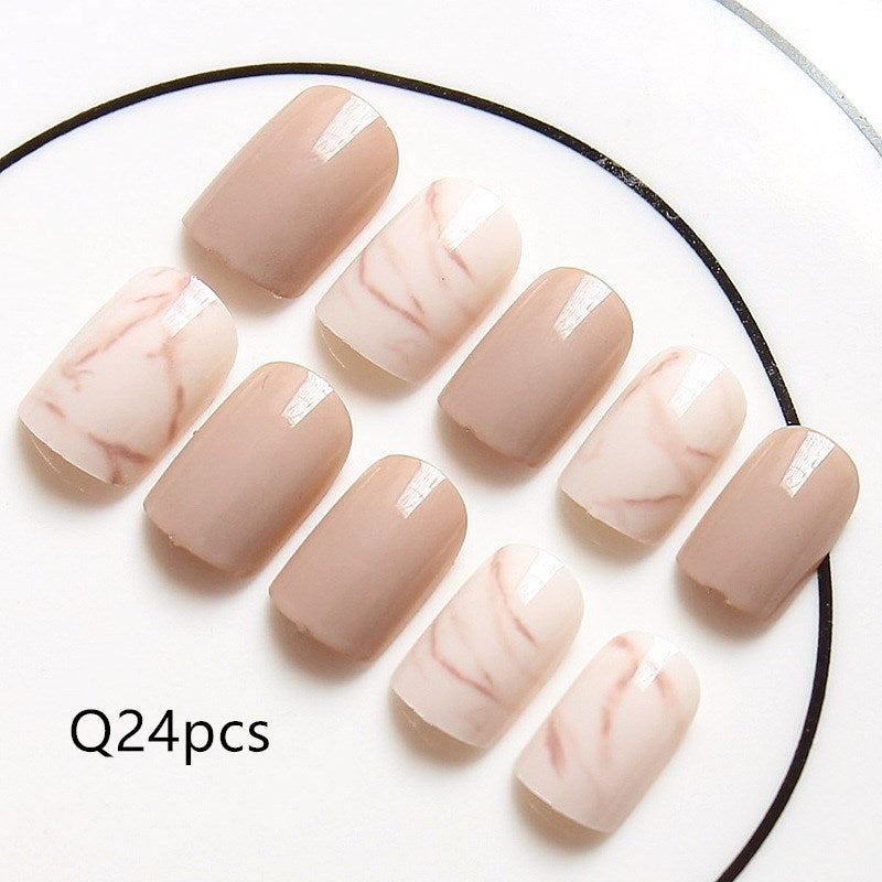 Light khaki smudge false nails