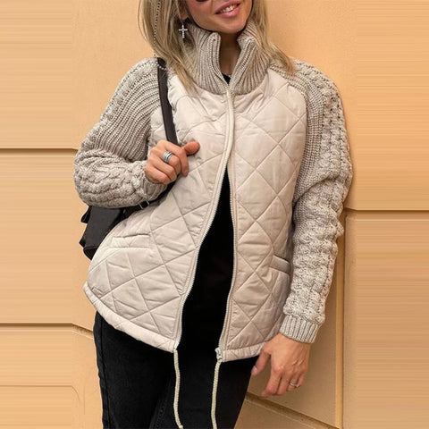 Cárdigan de manga larga con cremallera y cuello alto para mujer, chaqueta acolchada de algodón