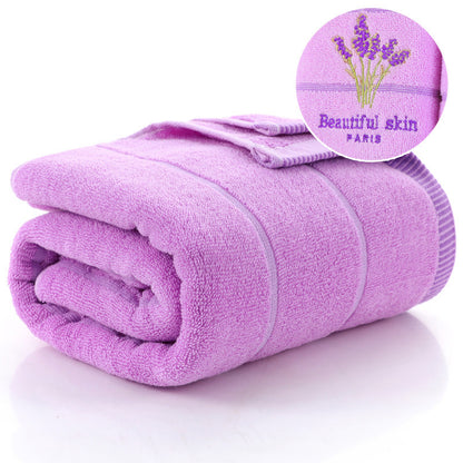 Toalla de baño con rayas bordadas, absorbente y suave en color lavanda