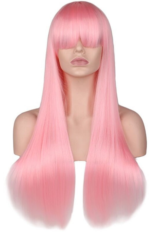 Wig female light pink long straight bangs wig high temperature silk wig fashion wig cross-border exclusive