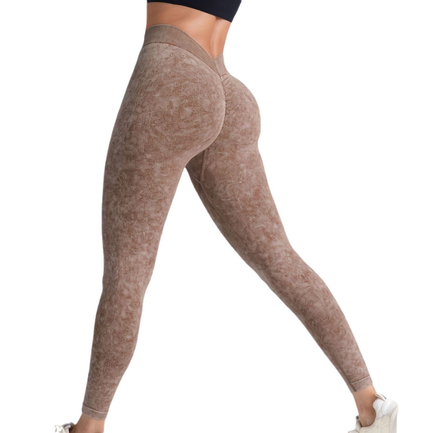 Pantalones de yoga sin costuras con cintura alta elástica para mujer con realce de cadera Peach