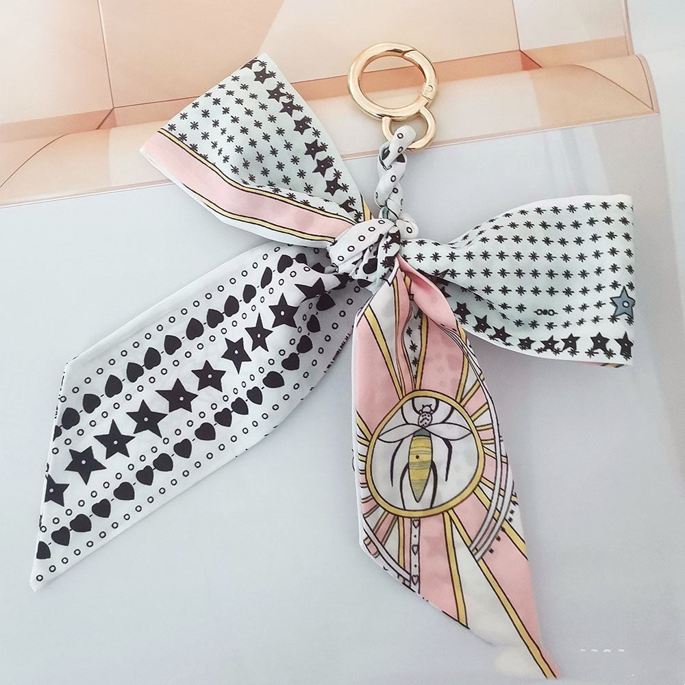 Camellia Silk Scarf Bow Keychain Pendant