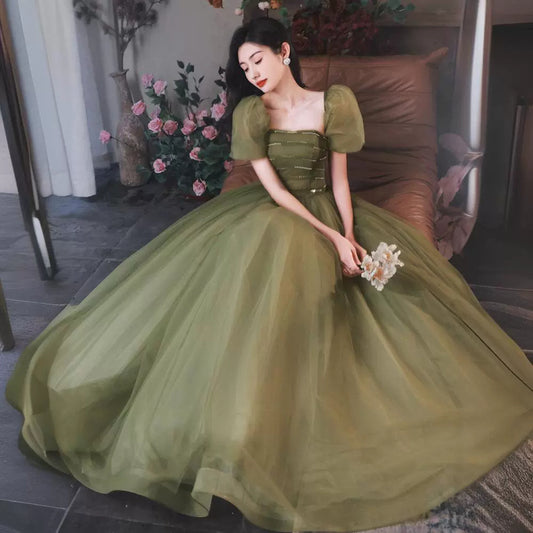 Traje de noche estilo Mori para mujer, estilo hada, temperamental, verde, corte ajustado