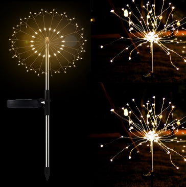 Nueva cadena de luces LED de fuegos artificiales solares con enchufe de tierra, cable de cobre, decoración de jardín al aire libre, luces de estrellas, luces navideñas