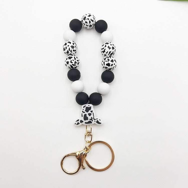 Silicone Wooden Beads Bracelet Keychain