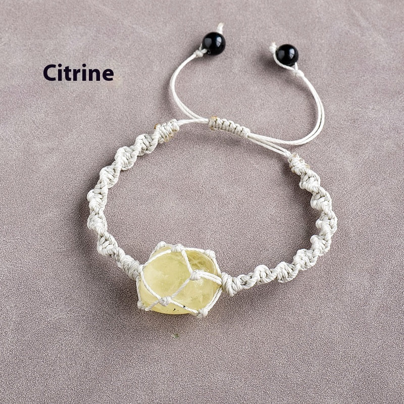 Pulsera de malla con piedra rodante de cristal natural