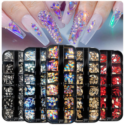 Boxed Flat Bottom Shaped Diamonds Colored Glass Rhinestone Nail Art