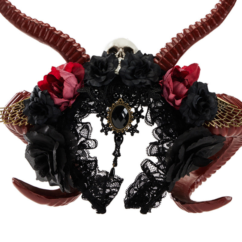 Gothic Dark Devil Horn Skull Halloween Red Antelope Horn Headband