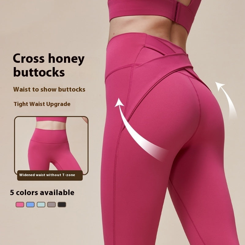 Pantalones de yoga deportivos de cintura alta color melocotón que mejoran la elevación de caderas y adelgazan la cintura