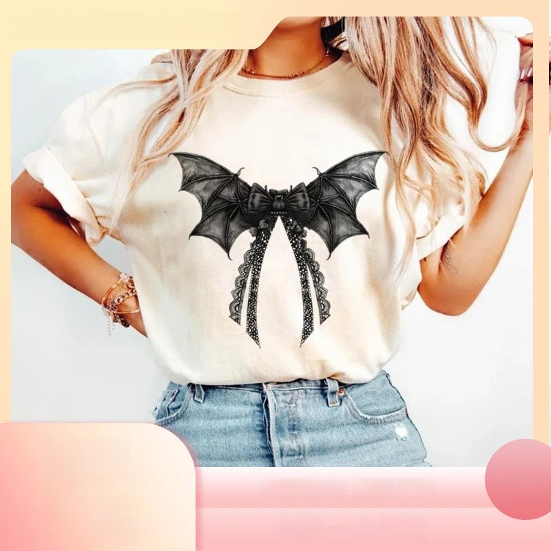 White Women's Halloween Cute Pattern Streetwear T-shirt