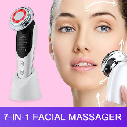 Masajeador facial 7 en 1 EMS con microcorriente, luz de color, vibración, LED, dispositivo de belleza para el cuidado de la piel