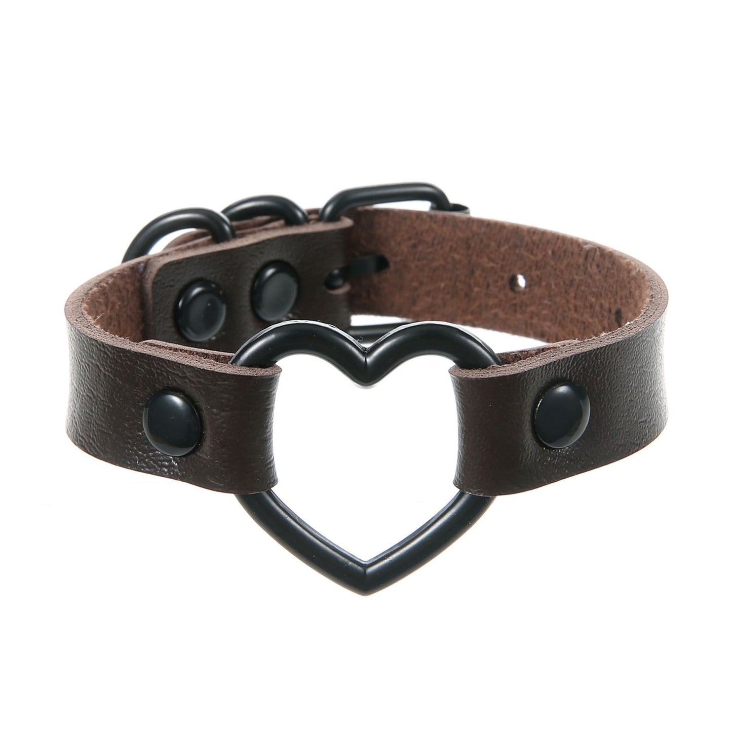 Pulsera de cuero hueca con forma de corazón de melocotón oscuro, estilo punk, moderna y elegante