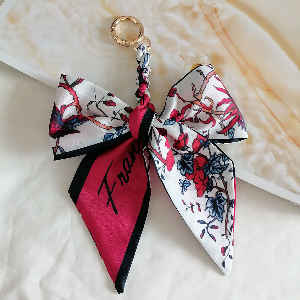 Camellia Silk Scarf Bow Keychain Pendant