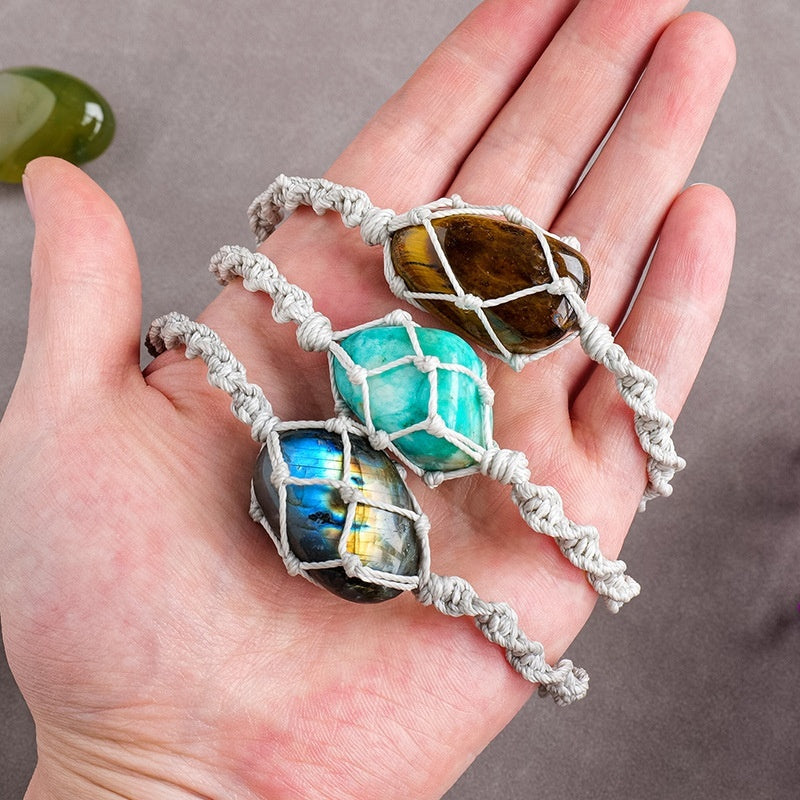 Pulsera de malla con piedra rodante de cristal natural