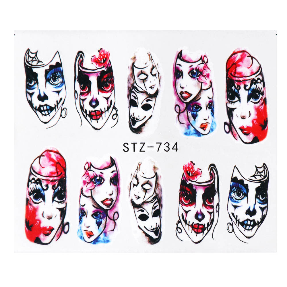 Halloween Theme Skull And Devil Water Transfer Nail Stickers