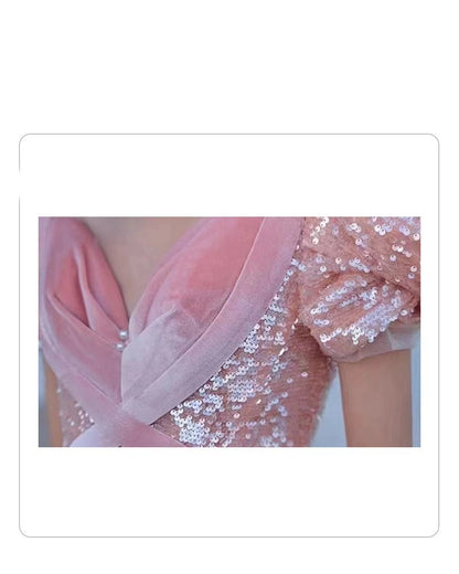 Vestido de noche rosa para mujeres de lujo de alta gama