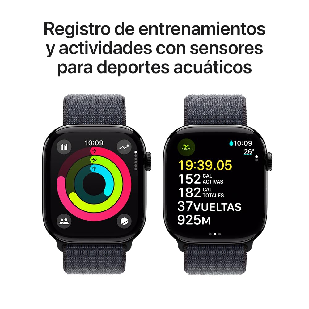 Apple Watch Series 10 GPS • Caja de Aluminio Negro Azabache de 42 mm • Correa Deportiva Negra - S/M 