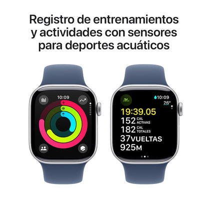 Apple Watch Series 10 GPS • Caja de Aluminio Negro Azabache de 42 mm • Correa Deportiva Negra - S/M 