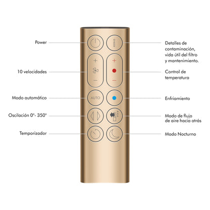 Dyson, Purificador Hot+Cool Formaldehyde HP09, Calentador + Ventilador, Detecta y Destruye el Formaldehído, Blanco/Dorado, 379427-01