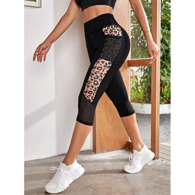 Pantalones de yoga de cintura alta con estampado de leopardo para mujer