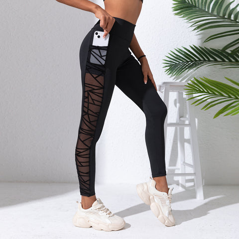 Pantalones de yoga de talla grande con costuras de malla para realzar la cadera y moldear el abdomen, para deportes y fitness