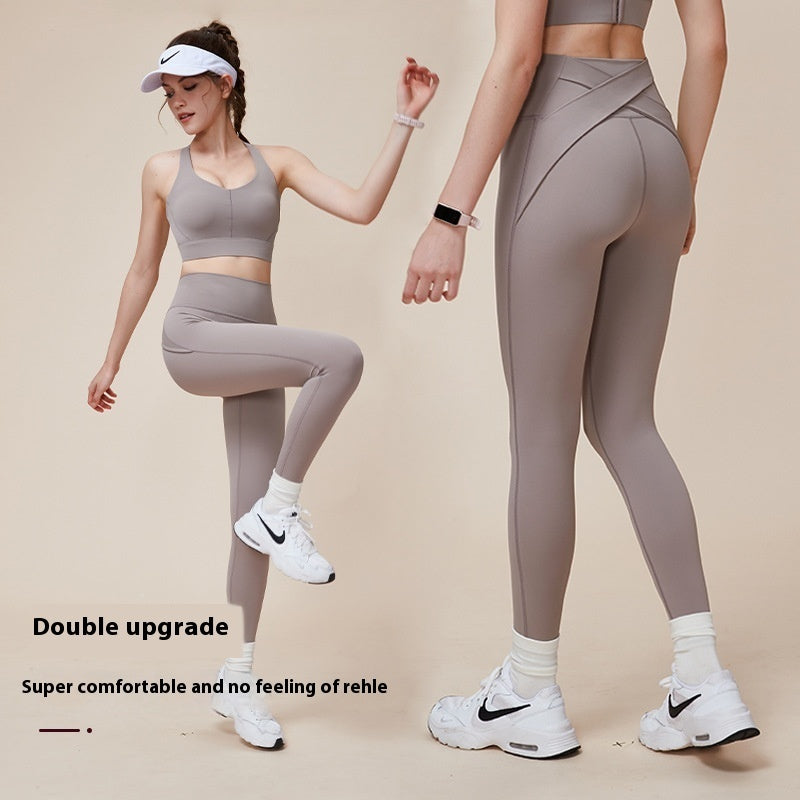 Pantalones de yoga deportivos de cintura alta color melocotón que mejoran la elevación de caderas y adelgazan la cintura