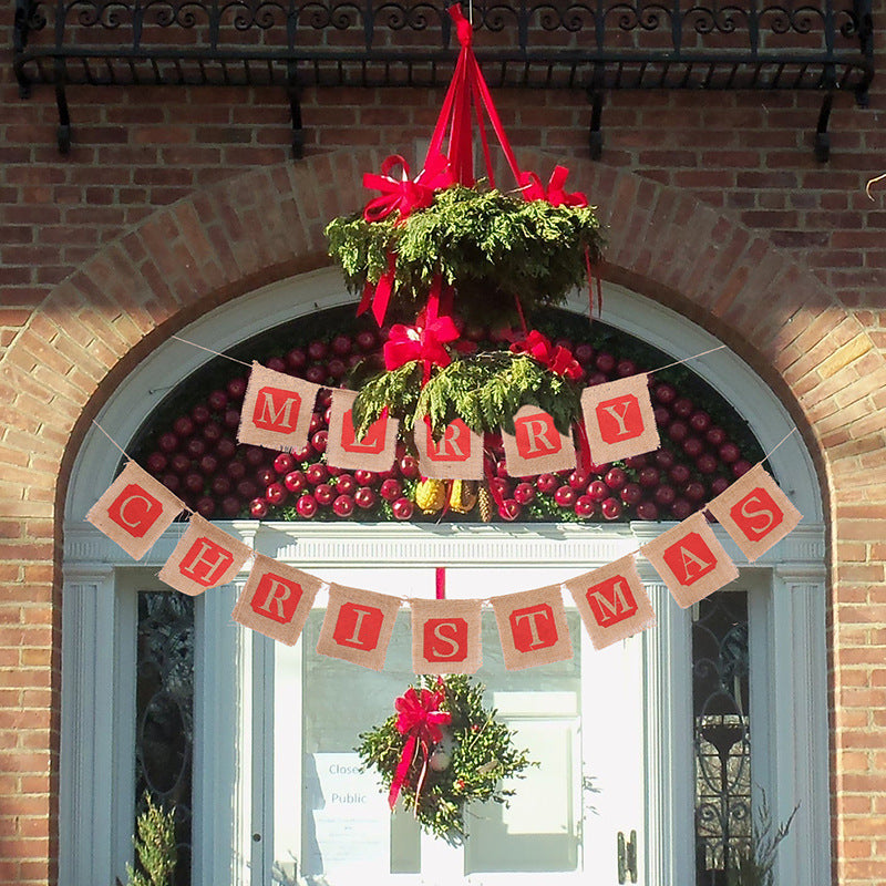 Bandera de tela de saco de Feliz Navidad Banner navideño Banner navideño Decoración