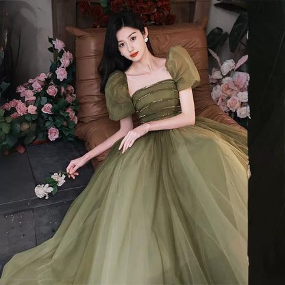 Traje de noche estilo Mori para mujer, estilo hada, temperamental, verde, corte ajustado