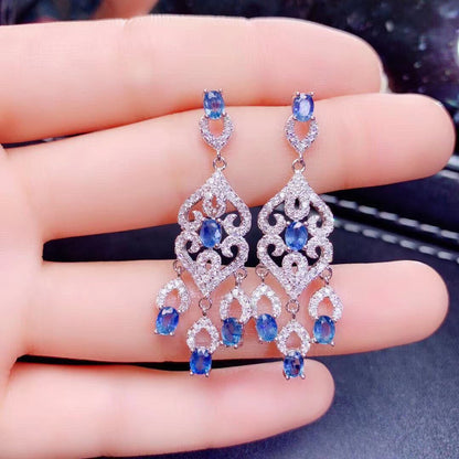 Natural Sri Lanka Sapphire Earrings S925 Silver