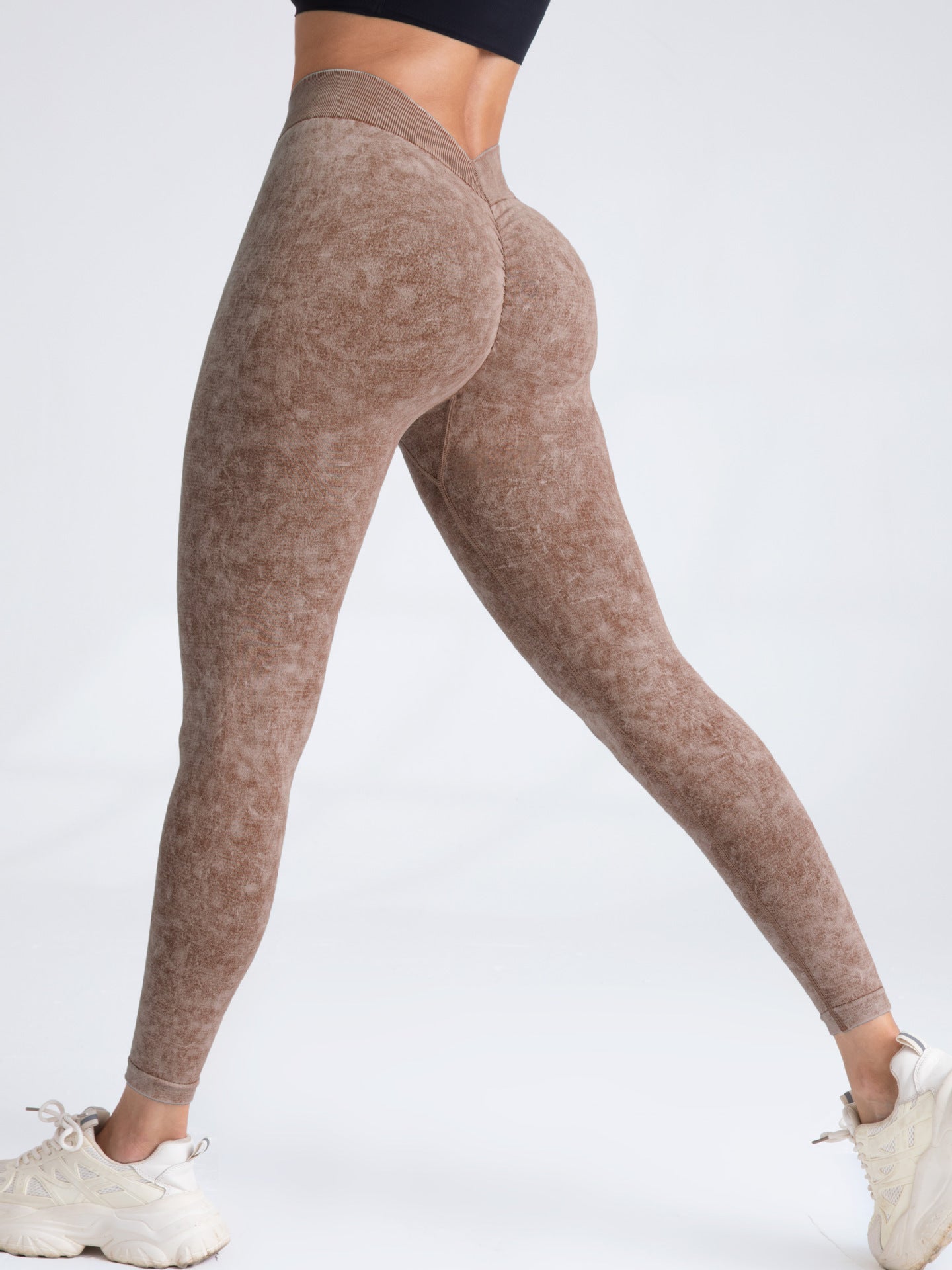 Pantalones de yoga sin costuras con cintura alta elástica para mujer con realce de cadera Peach