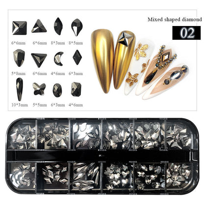 Boxed Flat Bottom Shaped Diamonds Colored Glass Rhinestone Nail Art