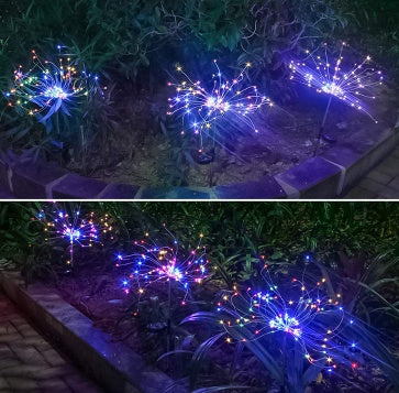 Nueva cadena de luces LED de fuegos artificiales solares con enchufe de tierra, cable de cobre, decoración de jardín al aire libre, luces de estrellas, luces navideñas