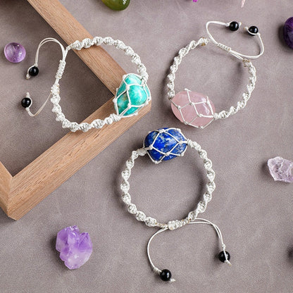 Pulsera de malla con piedra rodante de cristal natural