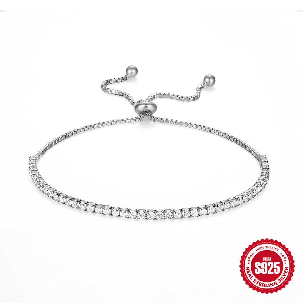 Pulsera de mujer de plata esterlina S925 de moda con circonitas de tenis de una sola fila, elegante y combinable