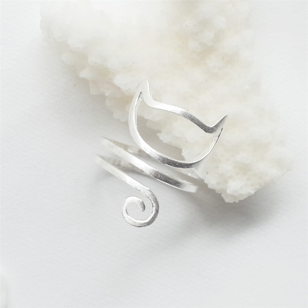 S925 Silver Personalized Winding Brushed Cute Cat Ring