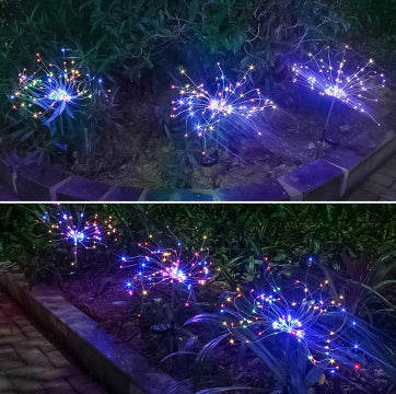 Nueva cadena de luces LED de fuegos artificiales solares con enchufe de tierra, cable de cobre, decoración de jardín al aire libre, luces de estrellas, luces navideñas