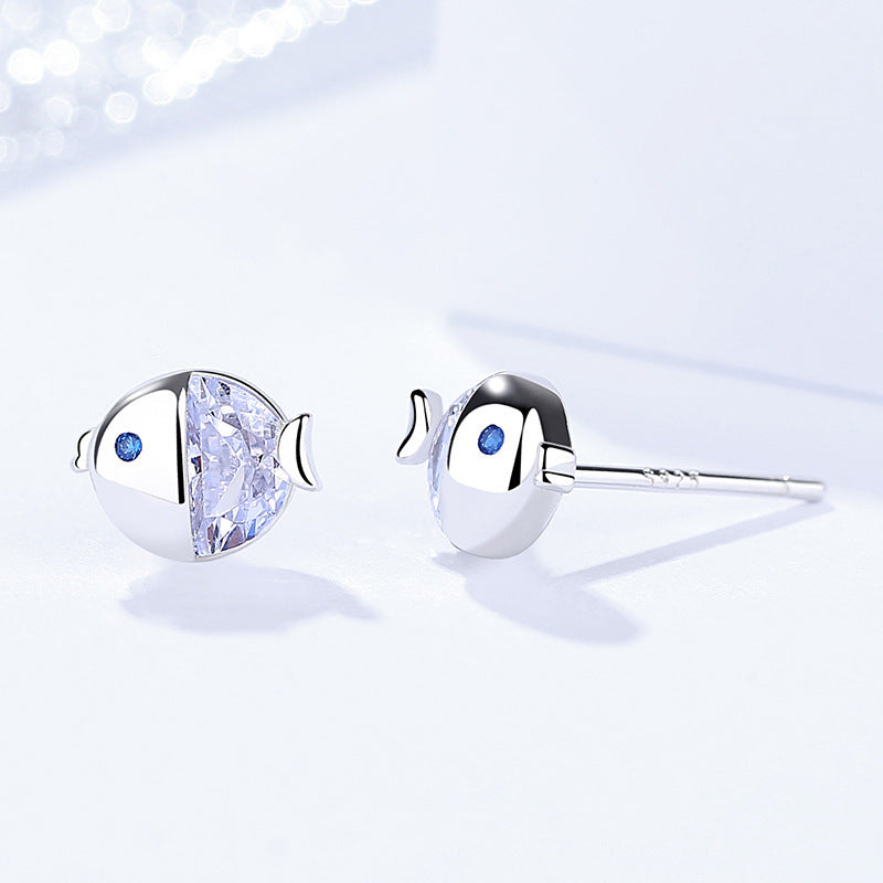 S925 Sterling Silver All-match And Fresh Kissing Gourami Stud Earrings