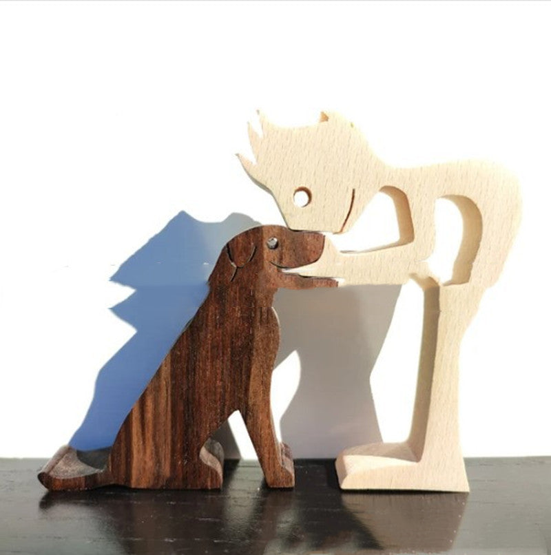 Figura de bricolaje, adorno de perro de madera, escultura, decoración del hogar, escultura de madera de un hombre y un perro, regalos de Navidad, modelo de decoración